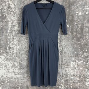 Banana Republic Sz XS Stretch Pleated V Neck Mini Shirt Dress Gray Short Sleeve